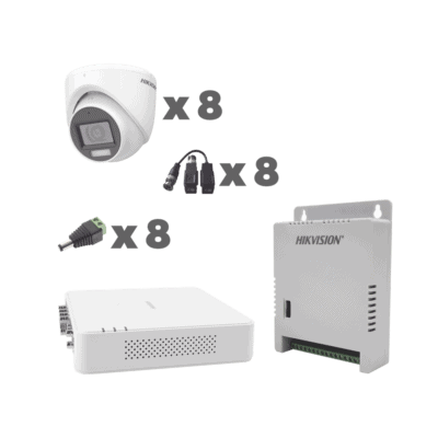 KIT TurboHD 1080p / DVR 8 Canales con audio por coaxitron / 8 Cámaras con Micrófono Integrado 101° Visión/  luz blanca + IR visión nocturna  / Transceptores / Conectores / Fuente de Poder Profesional