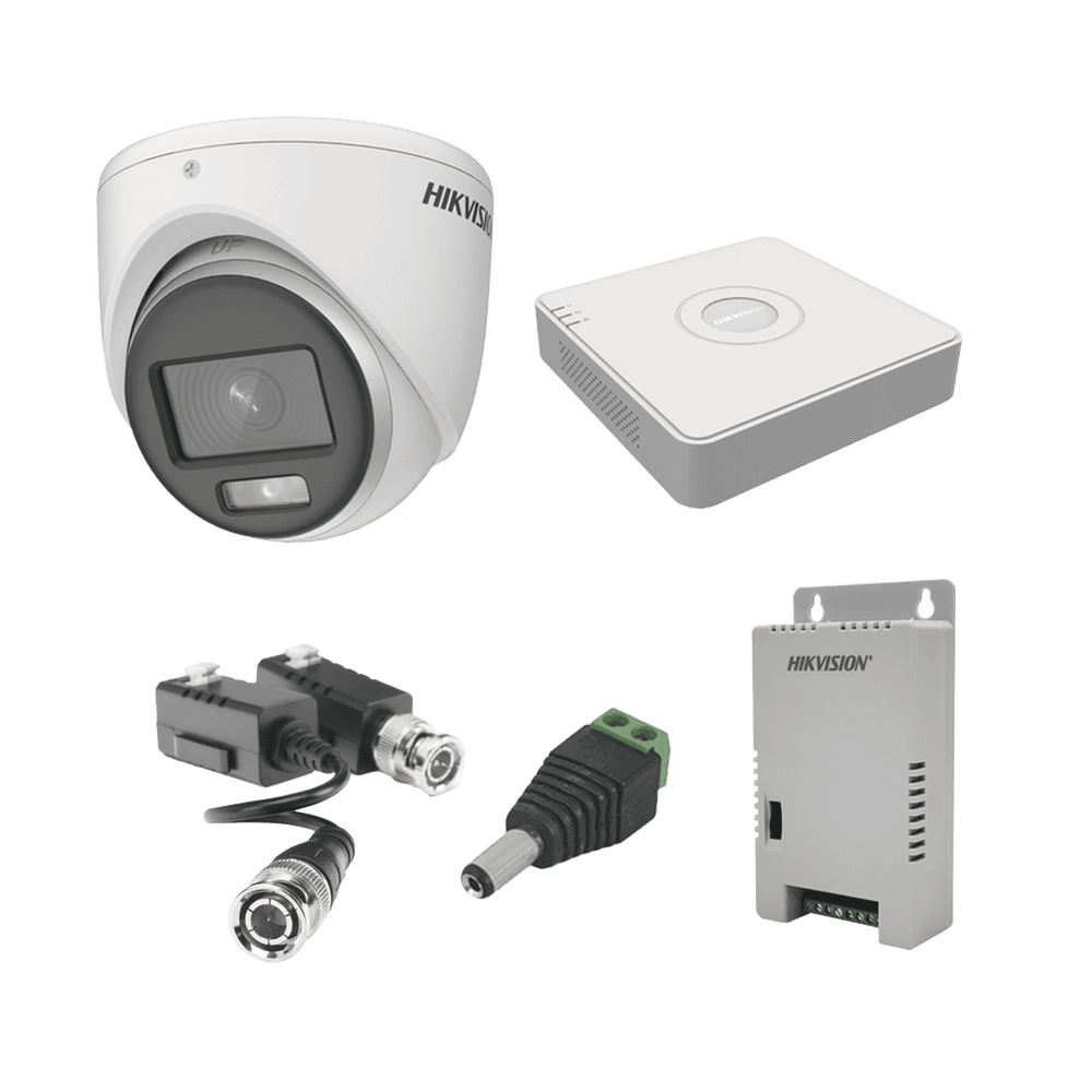 KH1080PL4EC-l KIT COLORVU TURBOHD 1080pLite / DVR 4 Canales / 4 Cámaras Eyeball (exterior) / Transceptores / Conectores / Fuente de Poder Profesional KH1080PL4EC 1
