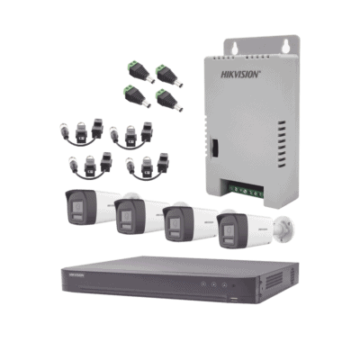 Kit Audio Bidireccional TurboHD 4K-3K / DVR 4 Canales 4K / 4 Cámaras Bala (Exterior) con Bocina y Microfóno Integrado 3K / 1 Fuentes de Poder / Accesorios