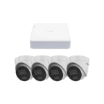Kit IP 1080p (2 Megapixel) / NVR de 4 Canales con 4 Puertos PoE / 4 Cámaras IP Turret con Micrófono Integrado / ColorVu y ACUSENSE Lite KIPCV2M_4T-l