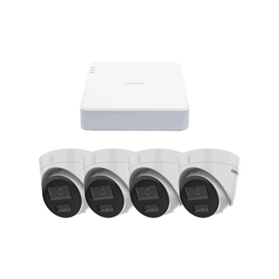 Kit IP 1080p (2 Megapixel) / NVR de 4 Canales con 4 Puertos PoE / 4 Cámaras IP Turret con Micrófono Integrado / ColorVu y ACUSENSE Lite