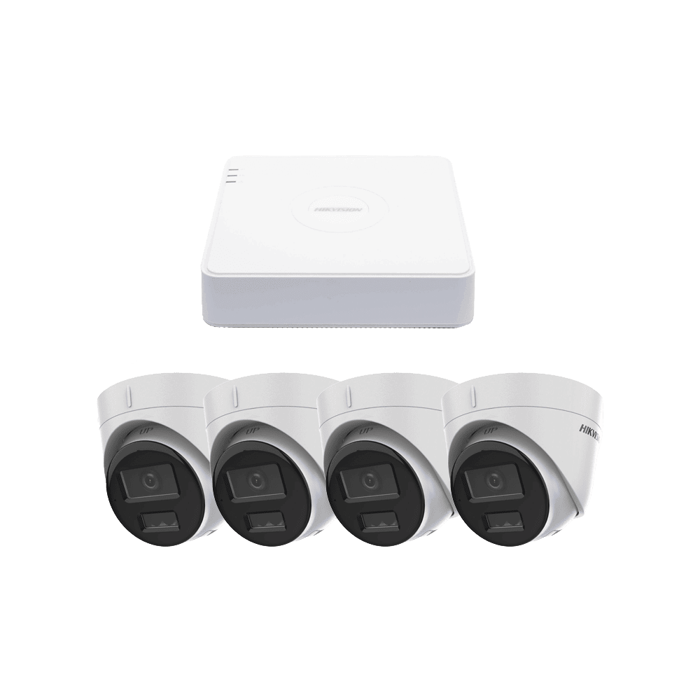 KIPCV2M_4T-l Kit IP 1080p (2 Megapixel) / NVR de 4 Canales con 4 Puertos PoE / 4 Cámaras IP Turret con Micrófono Integrado / ColorVu y ACUSENSE Lite KIPCV2M/4T 1