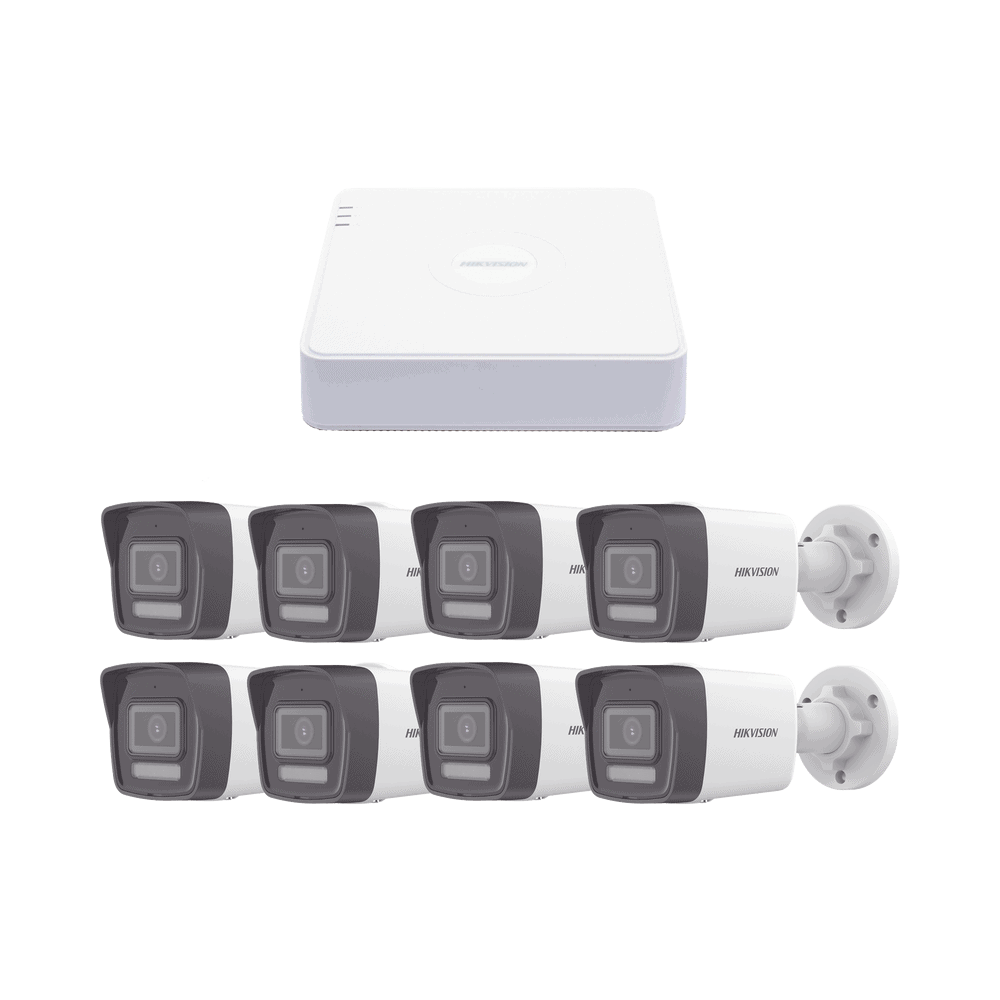KIPCV2M_8B-l-1 Kit IP 1080p (2 Megapixel) / NVR de 8 Canales con 8 Puertos PoE / 8 Cámaras IP Bala ColorVu Lite y ACUSENSE Lite / Micrófono Integrado KIPCV2M/8B 1