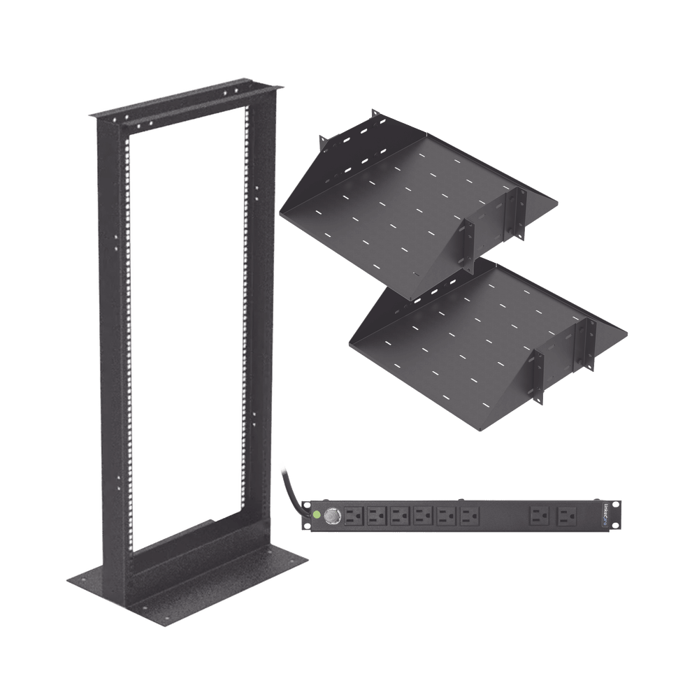 KITORG24HD-l Kit de Rack Estándar 19", 24 UR con 2 Charolas y PDU (8 tomas). Ideal para UPS y Servidores tipo Torre. KIT-ORG-24HD 1