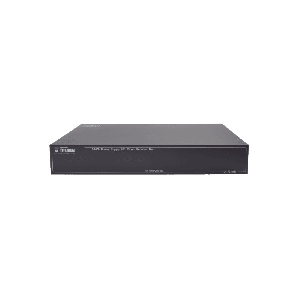 KITTT16PVTURBOX-AD-1-l Kit de TRANSCEPTOR ACTIVO DE 16 Canales / VIDEO+PODER en un solo Cable UTP / 150m en 4K, 200m en 5 MP/ Envía 36 Vcc y recibe 12 Vcc / TODO INCLUIDO PARA RACK / Compatible con cámaras HD-TVI/CVI/AHD/CVBS / Instalación Limpia KITTT16PVTURBOX 2