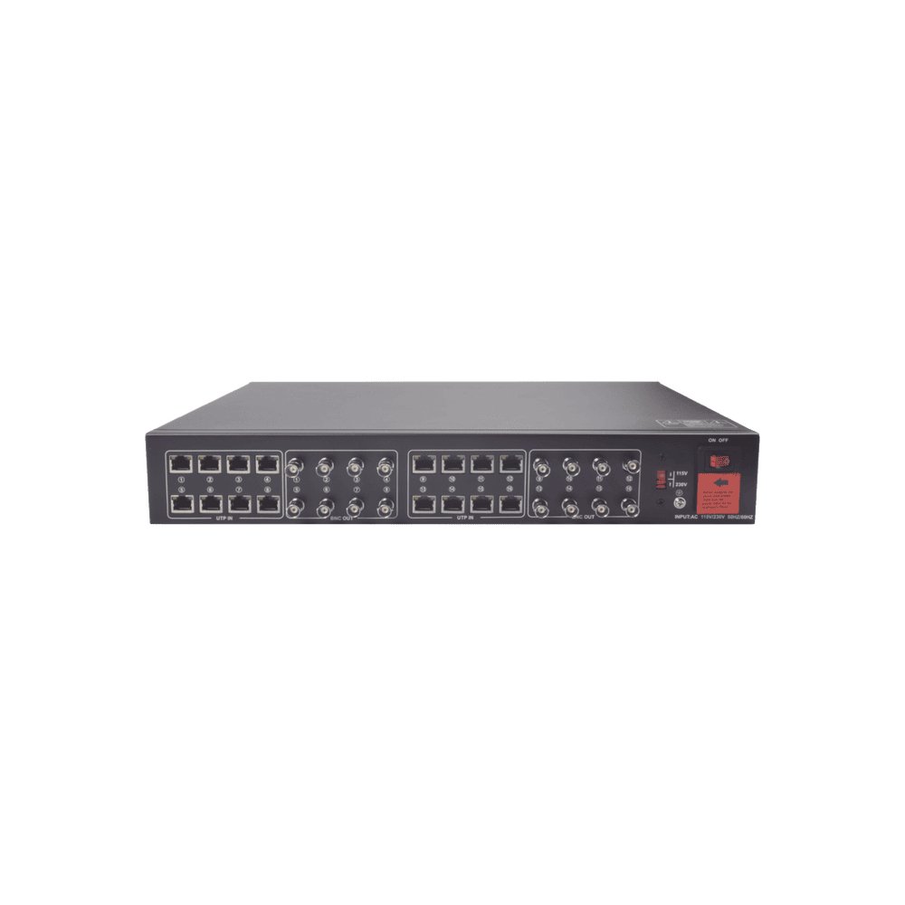 KITTT16PVTURBOX-AD-2-l Kit de TRANSCEPTOR ACTIVO DE 16 Canales / VIDEO+PODER en un solo Cable UTP / 150m en 4K, 200m en 5 MP/ Envía 36 Vcc y recibe 12 Vcc / TODO INCLUIDO PARA RACK / Compatible con cámaras HD-TVI/CVI/AHD/CVBS / Instalación Limpia KITTT16PVTURBOX 3