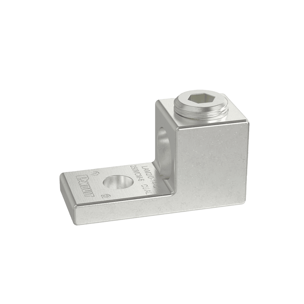 LAMA2_014L-LAT-IZQ-l Terminal tipo Lengüeta Recta de Aluminio con Agujero 1/4", y Barril para Cable #14 - 2/0 AWG LAMA2/0-14-L 3
