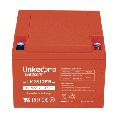 Batería 12 V / 26 Ah / UL / Tecnología AGM-VRLA / Vida útil promedio de 5 años / Retardante a la Flama / Para uso en equipo electrónico, Alarmas de Intrusión / Incendio/ Control de acceso / Video Vigilancia / Term