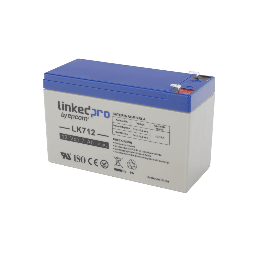 LK712-AD-2-l Batería 12 V / 7 Ah / UL / Tecnología AGM / Vida útil promedio 5 años / Uso en equipo electrónico, Alarmas de Intrusión / Incendio / Control de acceso / Video Vigilancia / Terminales F1 ( Incluye adaptador F2 ) LK712 3