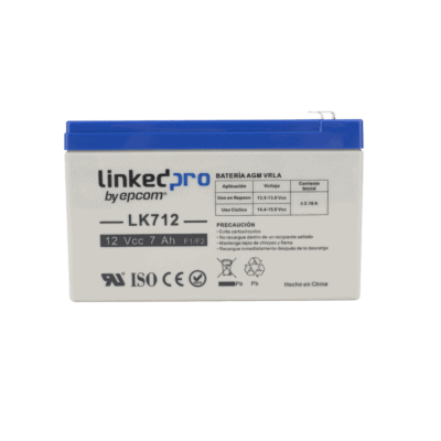 Batería 12 V / 7 Ah / UL / Tecnología AGM / Vida útil promedio 5 años / Uso en equipo electrónico, Alarmas de Intrusión / Incendio / Control de acceso / Video Vigilancia / Terminales F1 ( Incluye adaptador F2 )