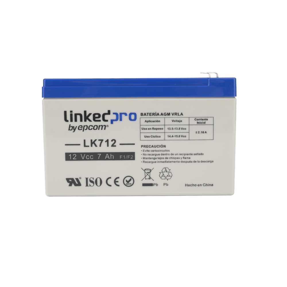 LK712-l Batería 12 V / 7 Ah / UL / Tecnología AGM / Vida útil promedio 5 años / Uso en equipo electrónico, Alarmas de Intrusión / Incendio / Control de acceso / Video Vigilancia / Terminales F1 ( Incluye adaptador F2 ) LK712 1