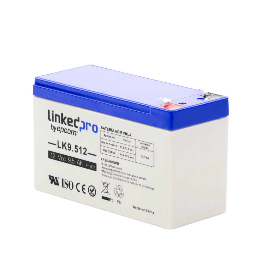 LK9.512-AD-2-l Batería 12 V / 9.5 Ah / UL / Tecnología AGM / Vida útil promedio 5 años / Para uso en equipo electrónico, Alarmas de Intrusión / Incendio/ Control de acceso / Video Vigilancia / Terminales F1 ( Incluye adaptador F LK9.512 3