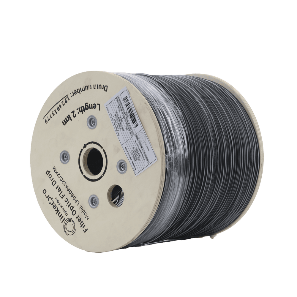 LPDROPA22C_2KM-AD-1-l Carrete de 2 km de Fibra Óptica Drop Plana, Interior/Exterior G.657A2 Monomodo de 2 hilos (bifibra), Dieléctrica, Forro Negro, (No Soporta Conectores Mecánicos) LPDROPA22C/2KM 2