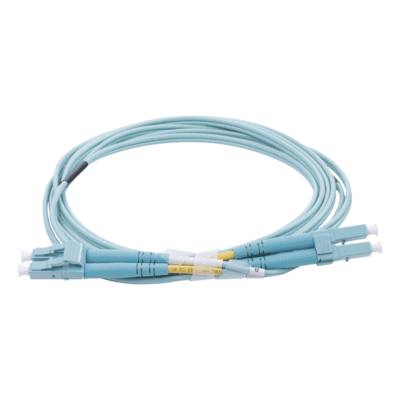 Jumper de Fibra Óptica Multimodo OM4 50/125 LC-LC OFNR (Riser), 2.0 mm, Dúplex, Aqua, 2 Metros (6.56 Pies)