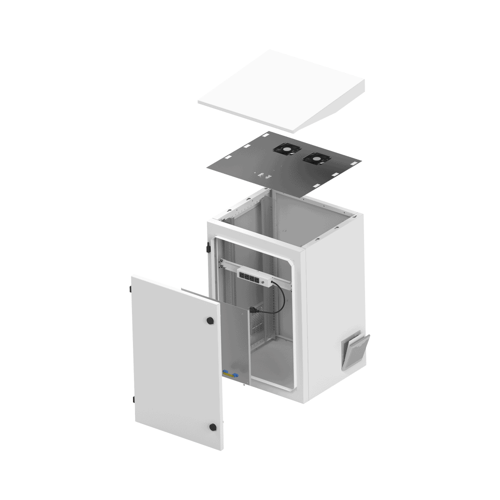 LPFORTE16UR3-AD-4-l Gabinete de Exterior con Rack de 19" de 16U con Ventiladores y Termostato, Se envía el Gabinete Armado. (Montaje a poste o torre se vende por separado). LP-FORTE-16U-R3 5