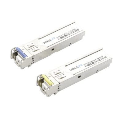 Transceptores Ópticos Industriales Bidireccionales SFP (Mini-Gbic) / Monomodo 1310 & 1550 nm / 1.25 Gbps / 1000BASE-BX / Conector LC/UPC Simplex / DDM / Hasta 10 km / 2 Piezas