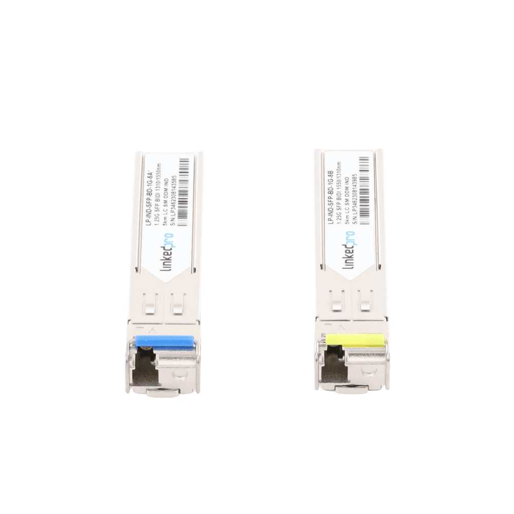 LPINDSFPBD1G5-AD-4-l Transceptores Ópticos Industriales Bidireccionales SFP (Mini-Gbic) / Monomodo 1310 & 1550 nm / 1.25 Gbps / 1000BASE-BX / Conector LC/UPC Simplex / DDM / Hasta 5 km / 2 Piezas LP-IND-SFP-BD-1G-5 5