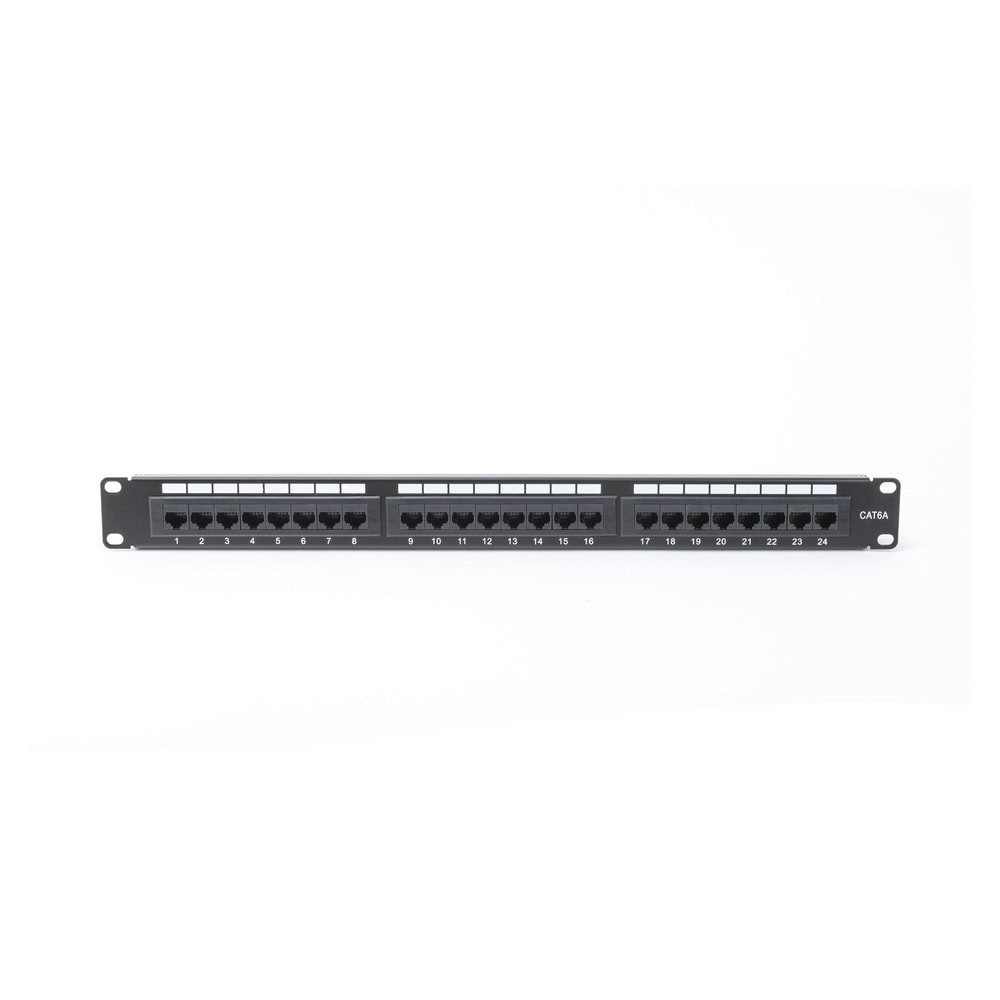 LPPP605A-FRENTE-l Panel de Parcheo de Impacto (110) UTP de 24 Puertos Cat6A, 19 Pulgadas (48.26 cm), con Barra para Organizar Cables y Espacio para Etiqueta LP-PP-605A 2