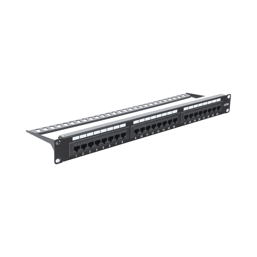 LPPP605A-l Panel de Parcheo de Impacto (110) UTP de 24 Puertos Cat6A, 19 Pulgadas (48.26 cm), con Barra para Organizar Cables y Espacio para Etiqueta LP-PP-605A 1