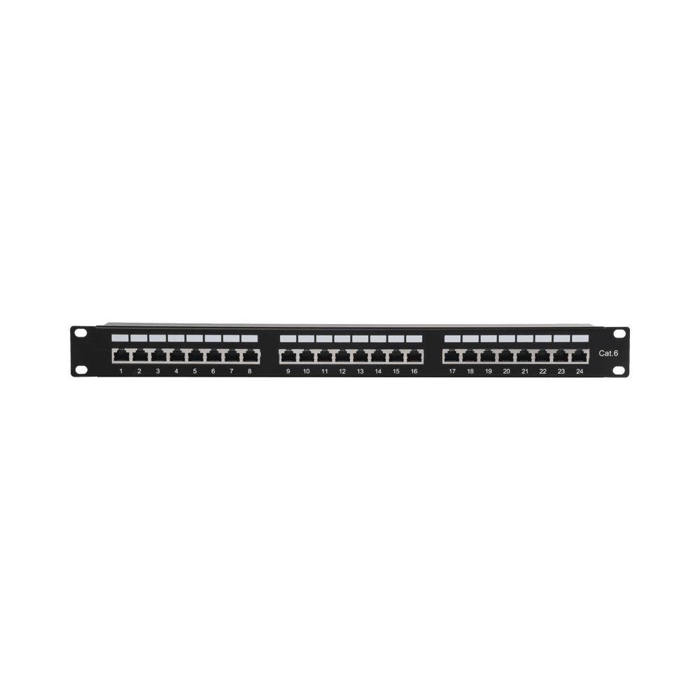 LPPP630-l-1 Panel de Parcheo de Impacto (110) Blindado (STP) de 24 Puertos Cat6, 19 Pulgadas LP-PP-630 1