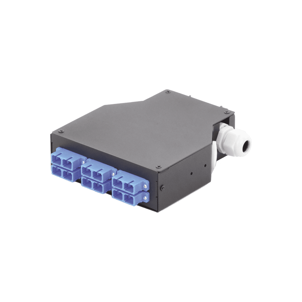 LPRDSCUSM-AD-1-l Distribuidor de Fibra óptica para Riel Din, 6 Acopladores SC/UPC Duplex Monomodo con Charola de Empalme LP-RDSCUSM 2