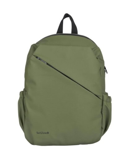 Backpack STYLE TZLBP29-V TECHZONE 16, resistente a salpicaduras 100% Poliéster, color Verde, GARANTIA LIMITADA DE POR VIDA.