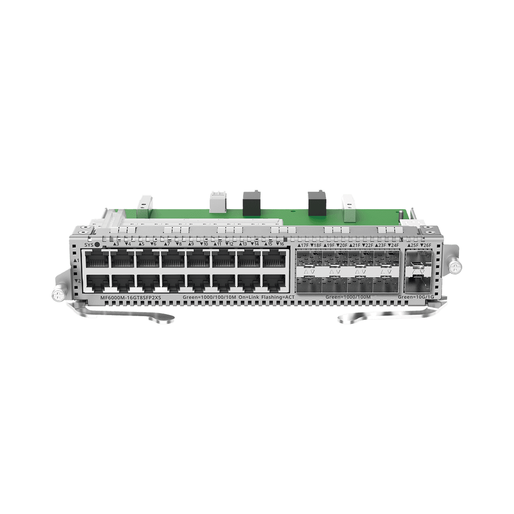 MF6000M16GT8SFP2XS-AD-2-l e-Lighten Tarjeta Modular para OLT modelo RG-NBF6002M, 16 puertos Ethernet de 1G, 8 puertos SFP de 1G y 2 puertos SFP+ de 10G MF6000M-16GT8SFP2XS 3