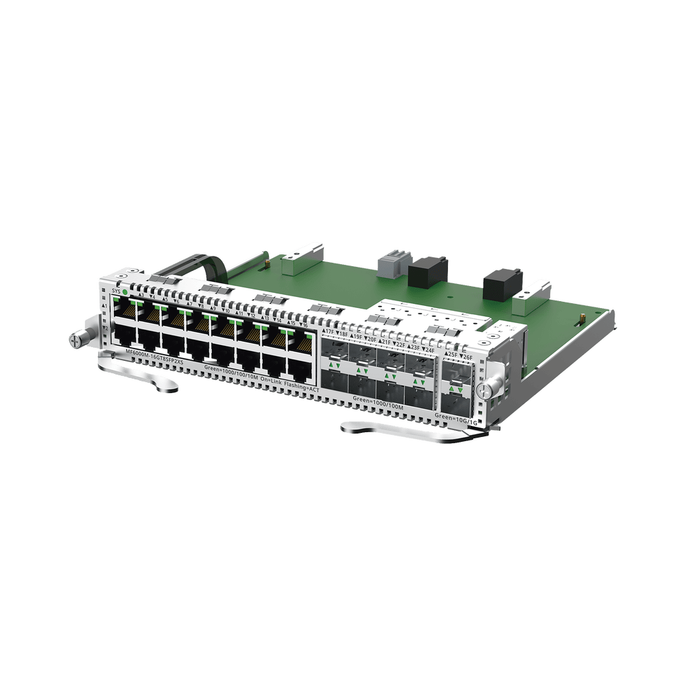 MF6000M16GT8SFP2XS-l e-Lighten Tarjeta Modular para OLT modelo RG-NBF6002M, 16 puertos Ethernet de 1G, 8 puertos SFP de 1G y 2 puertos SFP+ de 10G MF6000M-16GT8SFP2XS 1