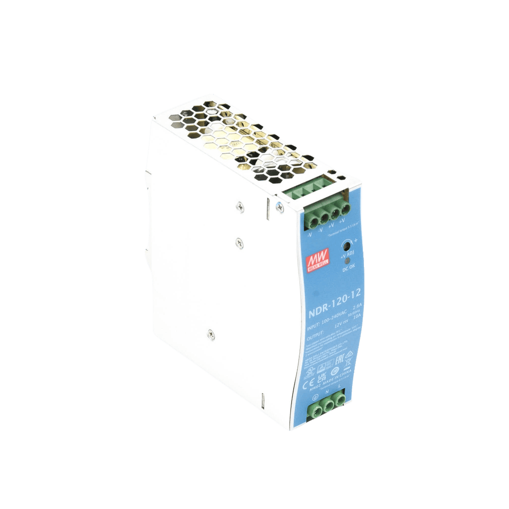NDR12012-AD-4-l Fuente de poder industrial de 120 W, salida 12 Vcc, entrada 90~264 VCA, para montaje en riel DIN, NDR-120-12 5