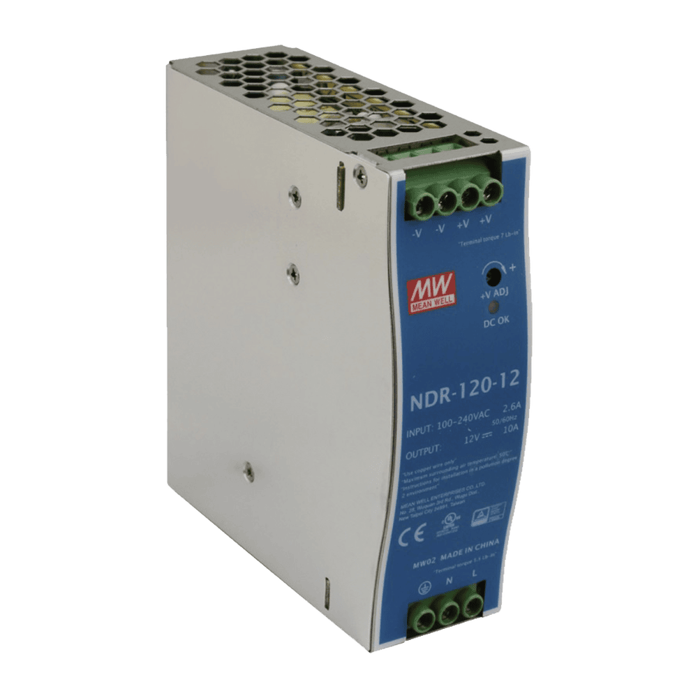 NDR12012-l Fuente de poder industrial de 120 W, salida 12 Vcc, entrada 90~264 VCA, para montaje en riel DIN, NDR-120-12 1