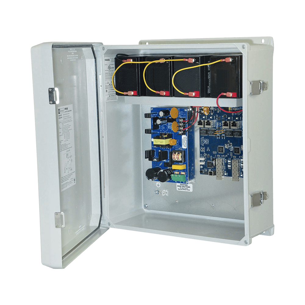 NETWAYSP4WPX-l Fuente de Alimentación para PoE / 2 Entradas 1G Fiber SFP / 4 Salidas 10/100/1000 PoE/PoE+ configurable para 2 Salidas 60W Hi-PoE / Nema IP66 / Con capacidad de batería de respaldo / Requiere batería NETWAY-SP4-WPX 1
