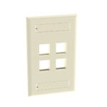 Placa de Pared Vertical, Salida Para 4 Puertos Keystone, Con Espacios Para Etiquetas, Color Marfil NK4FEIY-LAT-DER-l