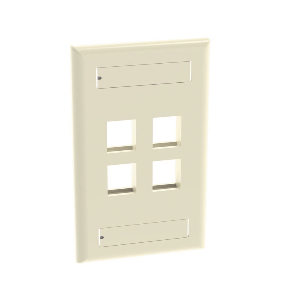 NK4FEIY-LAT-DER-l Placa de Pared Vertical, Salida Para 4 Puertos Keystone, Con Espacios Para Etiquetas, Color Marfil NK4FEIY 2