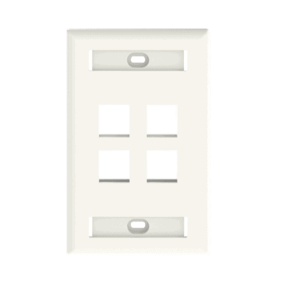 Placa de Pared Vertical, Salida Para 4 Puertos Keystone, Con Espacios Para Etiquetas, Color Blanco Mate