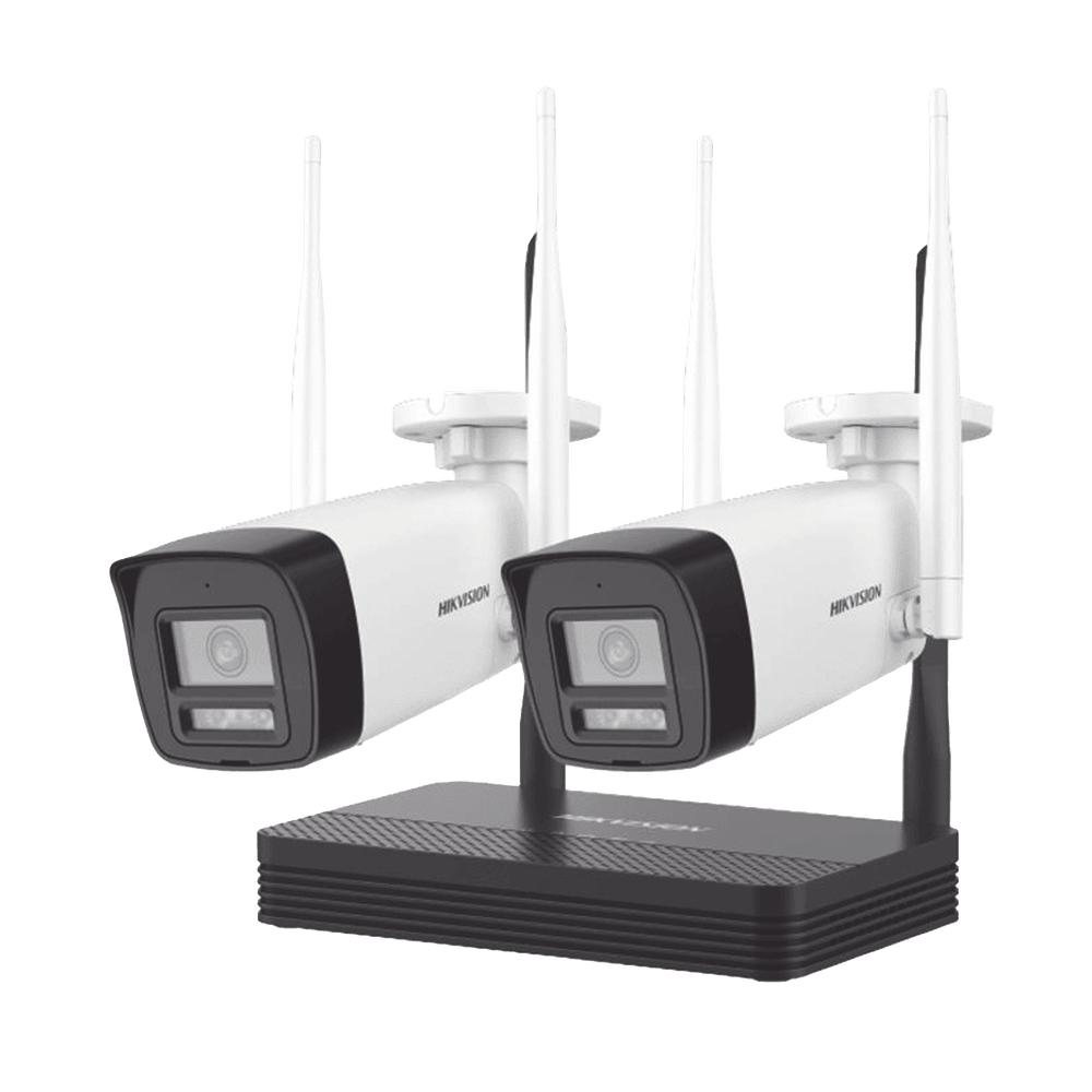 NKS422W0H-l Kit IP Inalámbrico 2 Megapixel (1080p) / NVS 4 Canales / 2 Cámaras Bala para Exterior con Lente 2.8 mm y Dual Light (30 mts IR + 20 mts Luz Blanca) / Audio Bidireccional (Micrófono y Bocina) / Soporta Micro SD de 512 GB NKS422W0H 1