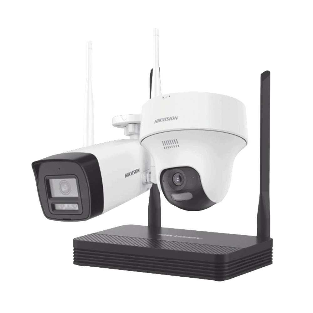 NKS424W02H-l Kit IP Inalámbrico 4 Megapixel / NVS 4 Canales / 1 Cámara Bala Exterior + 1 Cámara Turret Interior con Lente 2.8 mm y Dual Light / Audio Bidireccional (Micrófono y Bocina) / Soporta Micro SD de 512 GB NKS424W02H 1