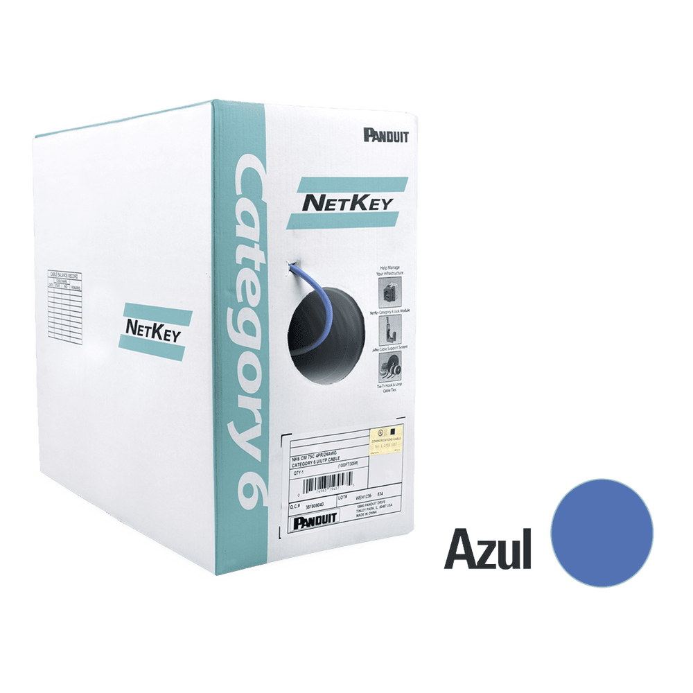 NUR6C04BUC-l-1 Bobina de Cable UTP 305 Metros (1000 Pies) de Cobre, NetKey, Azul, Categoría 6 (24 AWG), 1000Mbps, Riser (CMR), de 4 Pares NUR6C04BU-C 1