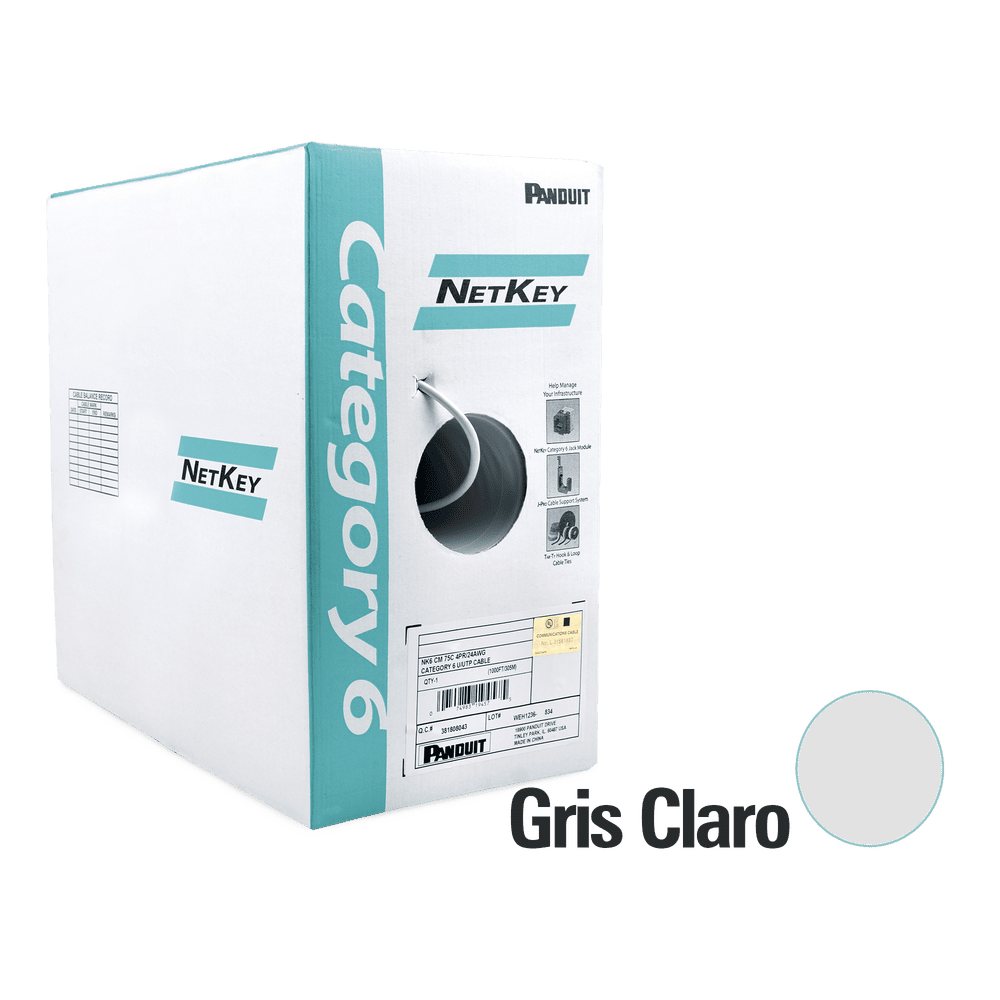 NUR6C04IGC-l Bobina de Cable UTP de 305 Metros (1000 Pies) de Cobre, NetKey, Gris Claro, Categoría 6 (24 AWG), 1000Mbps, Riser (CMR), de 4 Pares NUR6C04IG-C 1