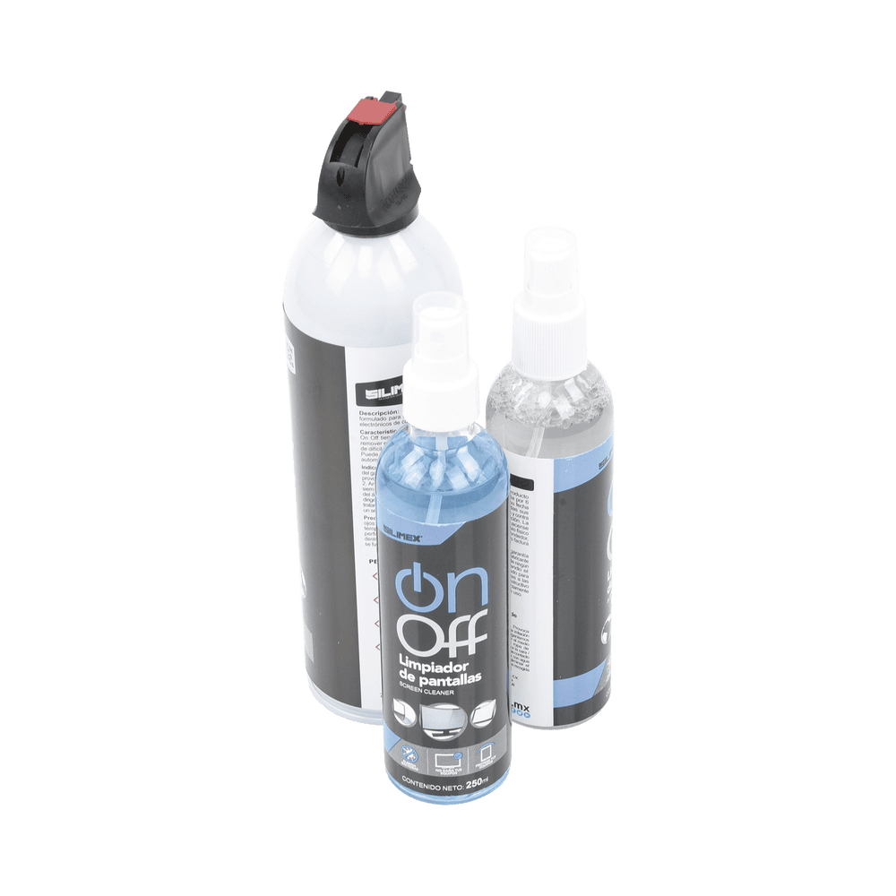 ONOFFCLEANERPACK-LAT-DER-l Kit de Limpieza, incluye 4 productos especializados en limpieza de pantallas y superficies, equipo de cómputo y electrónicos ON-OFF-CLEANER-PACK 4