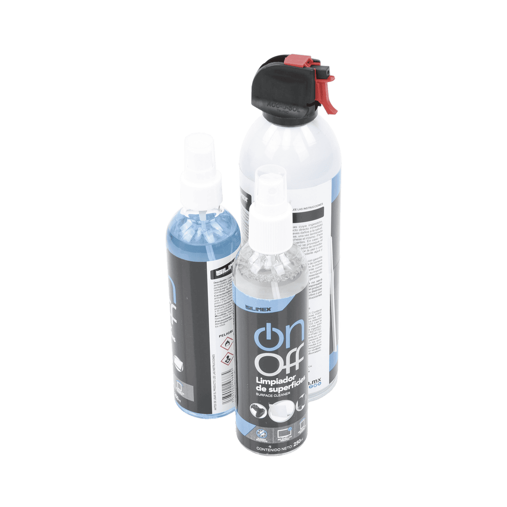 ONOFFCLEANERPACK-LAT-IZQ-l Kit de Limpieza, incluye 4 productos especializados en limpieza de pantallas y superficies, equipo de cómputo y electrónicos ON-OFF-CLEANER-PACK 3