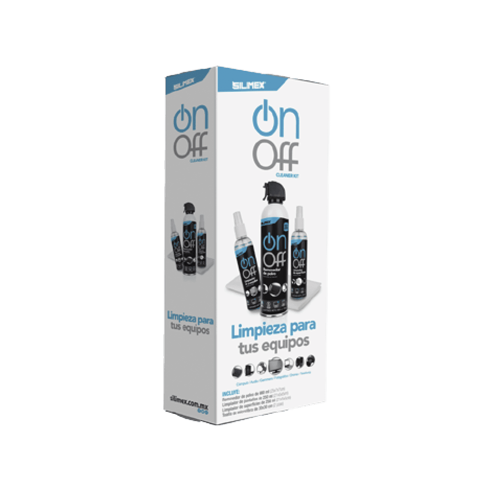 ONOFFCLEANERPACK-l Kit de Limpieza, incluye 4 productos especializados en limpieza de pantallas y superficies, equipo de cómputo y electrónicos ON-OFF-CLEANER-PACK 1