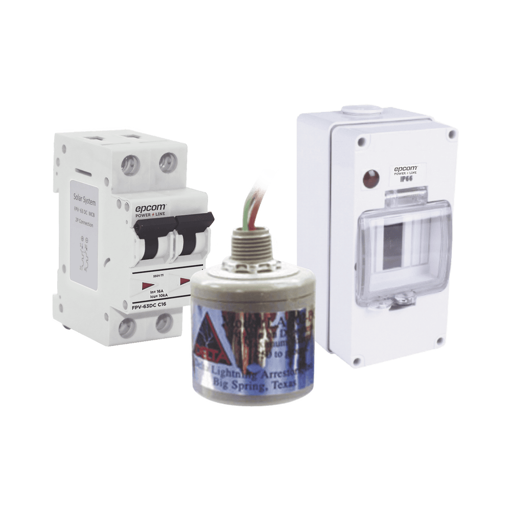 PL16ACD-l Kit de Centro de Carga Para Corriente Directa, Breaker de hasta 800 Vcc de 16 A con Supresor de Descargas Atmosféricas. PL16ACD 1