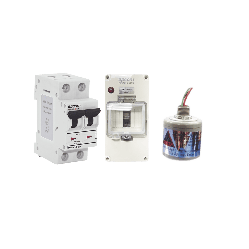 PL32ACD-l Kit de Centro de Carga Para Corriente Directa, Breaker de hasta 800 Vcc de 32 A con Supresor de Descargas Atmosféricas. PL32ACD 1