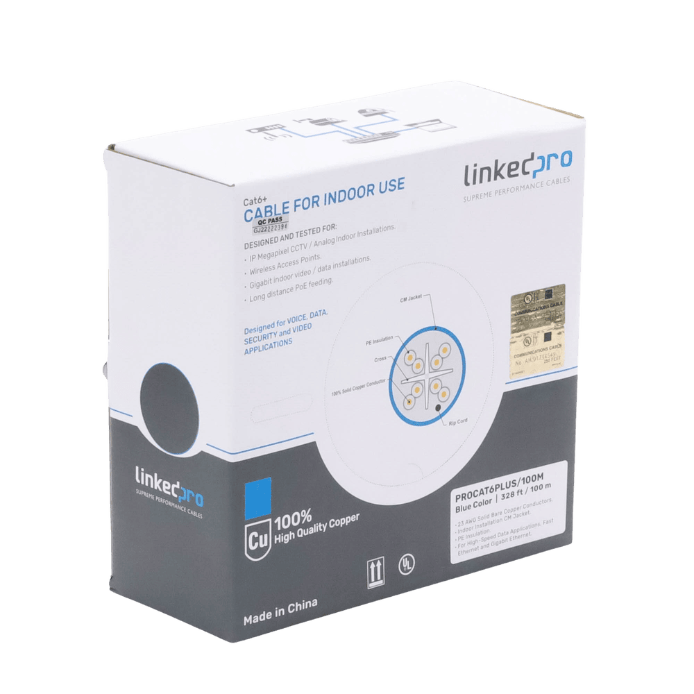 PROCAT6PLUS_100M-AD-3-l Cable Cat6+ Calibre 23 Alto Rendimiento, ETL, UL, Color Azul, de 100 Metros (328.08 Pies), Super Flexible, para Aplicaciones de CCTV, Video HD, y Redes de Datos. PRO-CAT-6-PLUS/100M 6