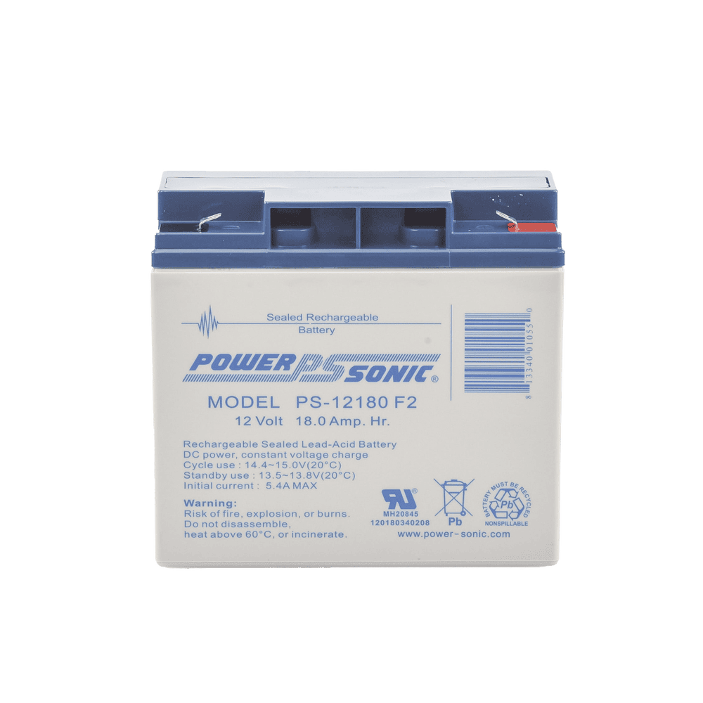 PS12180F2-FRENTE-l-1 Batería 12V, 18AH, Para Respaldo, Tecnologías AGM/VRLA, Diseño De Vida Útil 5 Años, Terminales Tipo F2, Listada UL, Libre De Mantenimiento PS-12180-F2 2