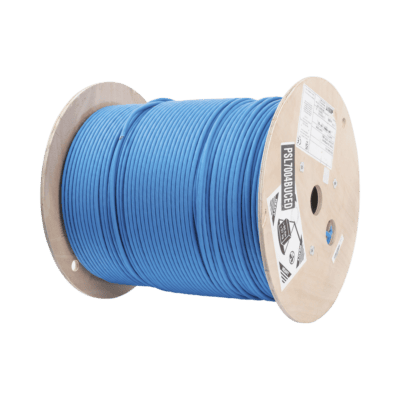 Bobina de Cable Blindado S/FTP de 4 Pares, Cat7, Inmune a Ruido e Interferencias, LSZH (Bajo Humo, Cero Halógenos), Color Azul, Bobina de 500 Metros (1640 Pies)
