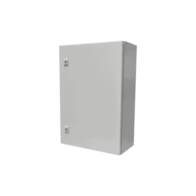 Gabinete de Acero IP66 Uso en Intemperie (500 x 700 x 250 mm) con Placa Trasera Interior Metálica y Compuerta Inferior Atornillable (Incluye Chapa y Llave T).