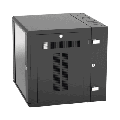 Gabinete PanZone de Montaje en Pared, de 19in, Puerta con Ventana de Seguridad, 12 UR, 635mm de Profundidad, Color Negro