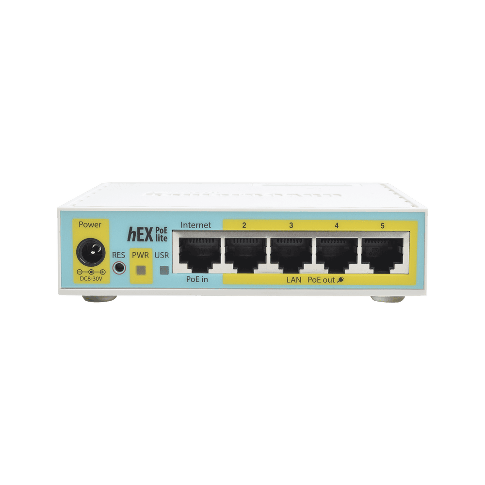 RB750UPR2-l (hEX PoE LITE) RouterBoard, 5 Puertos Fast Ethernet, 4 con PoE Pasivo, 1 Puerto USB RB750UPR2 1