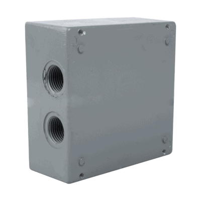 Caja Condulet Cuadrada de 3/4" (19.05 mm) con 4 bocas a prueba de intemperie.